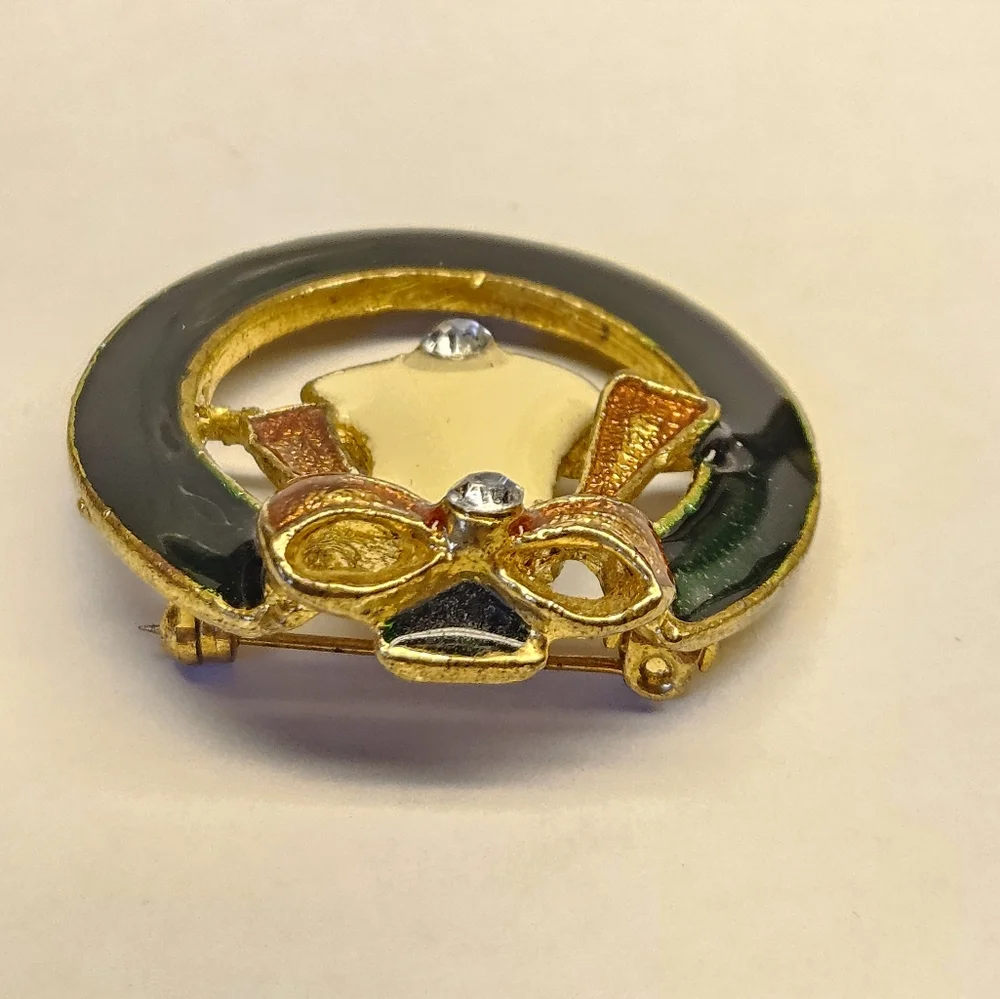 Enameled Christmas Bell Brooche